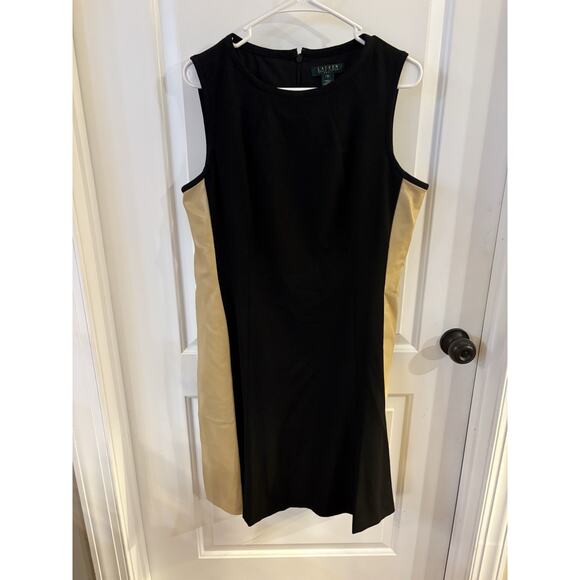 Ralph Lauren Dresses & Skirts - Ralph Lauren Black Tan Colorblock A Line‎ Flare dress XL 16 Faux leather